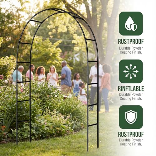 Metal Garden Arch Arbor, 94.5" H x 55" W, Black Powder-Coated Iron