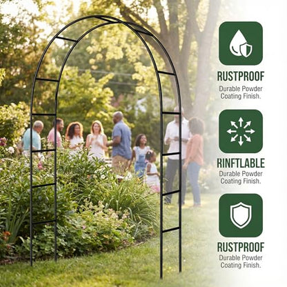 Metal Garden Arch Arbor, 94.5" H x 55" W, Black Powder-Coated Iron
