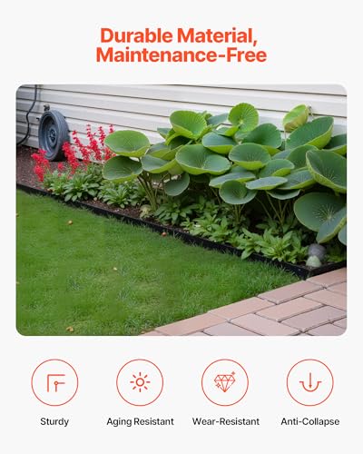 VEVOR Landscape Edging Border, 10Pcs 6 ft x 1.6 in Plastic Garden Edging with 60 Spikes, Sun-Resistant Flowerbed Borders, DIY Layout, No Dig Garden Edger Border Divider for Lawn Edgings for Yard - style: 60ft*1.7in（L-shaped）