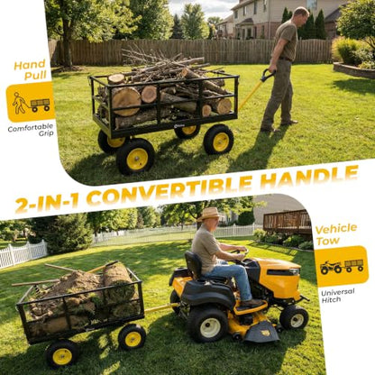 Sekey 12 Cu Ft Steel Garden Cart, 1600 lb Capacity, Towable Handle - color: Black, size: 1600LBS