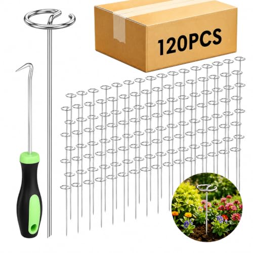 120 PCS Landscape Fabric Stakes 6 inch 8 Gauge Circle Top Garden Stakes - size: 6 inch-120pcs
