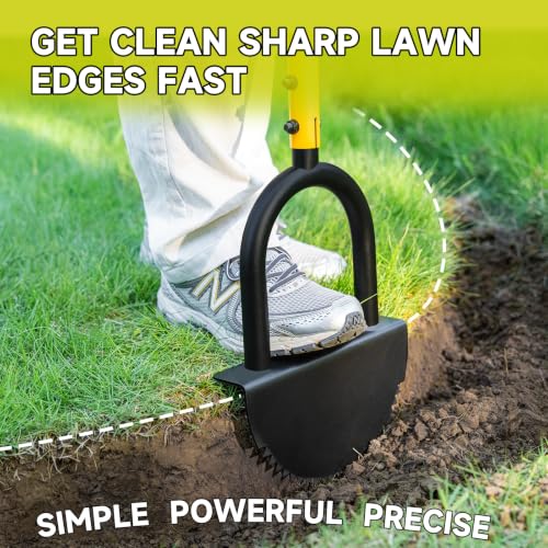 Manual Edger Lawn Tool with 38"-42" Adjustable Length, Half Moon Saw Tooth Border Edger with Wide Footplate Manganese Steel Blade, Garden Edging Tool for Flower Beds, Landscaping, Sidewalks, Yard