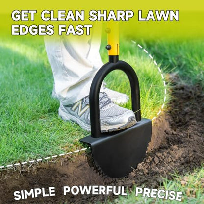 Manual Edger Lawn Tool with 38"-42" Adjustable Length, Half Moon Saw Tooth Border Edger with Wide Footplate Manganese Steel Blade, Garden Edging Tool for Flower Beds, Landscaping, Sidewalks, Yard