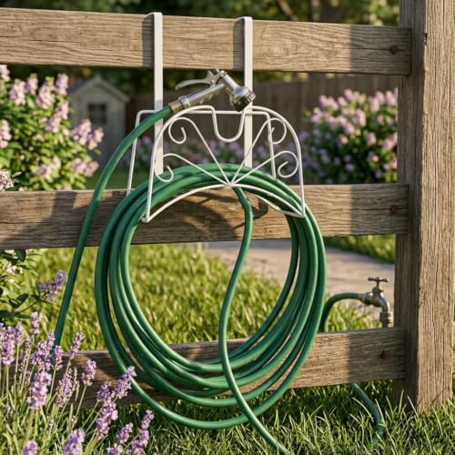 Garden Hose Holder, Metal Water Hoses Holder for Outside, Heavy Duty Detachable Garden Tube Storage Hanger Rack Holds 160 FT for Expandable & Flexible Hoses - Wall Mount or Hanger (Large White) - color: Large White