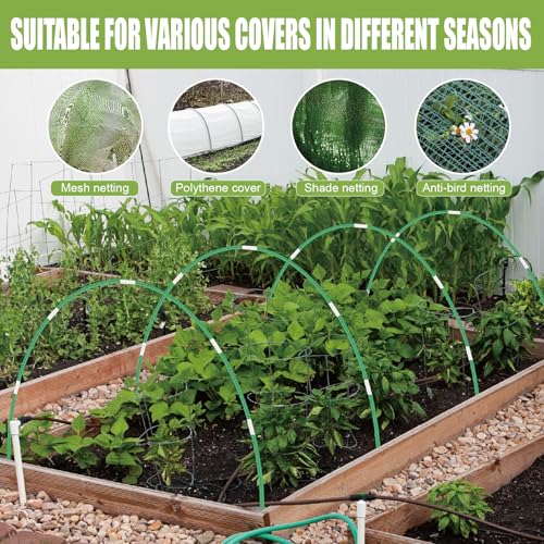 60PCS Garden Hoops for Raised Beds, 8FT Rust-Free Fiberglass Greenhouse Hoops, DIY Frame Stake to Create Grow Tunnels, Plant Support Row Covers & Garden Netting, 40Pcs Clips