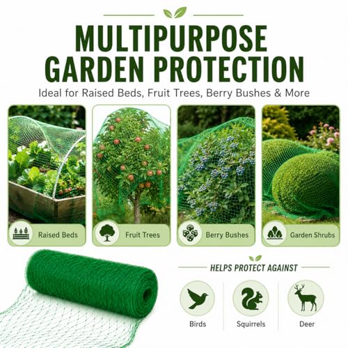 Garden Netting, 13 x 65 FT Bird Netting for Garden Plant Protection, Reusable Fine Mesh for Fruit Trees, Vegetable Plants, Blueberry Bushes, Raised Beds, Chicken Coop (13x65ft) - size: 13x65FT