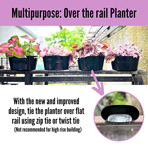 LaLaGreen Outdoor Rail Planter (11.8 Inch, 4 Pack) Black Metal Iron Hanging Flower Pots Deck Railings Fence Buckets Modern Countryside Boho Style Wall Mount Window Box Plant Holder Hooks Porch Decor - size: 11.8" (30 cm) x 4 Pack