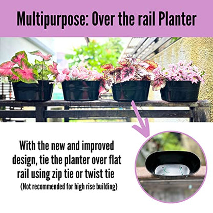LaLaGreen Outdoor Rail Planter (11.8 Inch, 4 Pack) Black Metal Iron Hanging Flower Pots Deck Railings Fence Buckets Modern Countryside Boho Style Wall Mount Window Box Plant Holder Hooks Porch Decor - size: 11.8" (30 cm) x 4 Pack