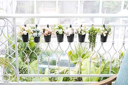 Dahey 3.8 Inches Small Metal Hanging Flower Pots 10 Pcs Railing Planter Box - color: Black, size: 4 inches