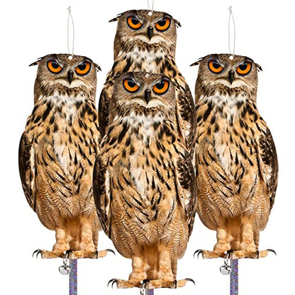 Fake Owls to Keep Pigeons Away, 4PCS Flat Garden Owl - color: Brown Owl 4pcs