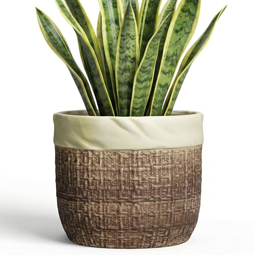 Ceramic Pots for Plants, 8 Inch Plant Pot, Round Planters, Brown - color: Brown, size: 8 Inch