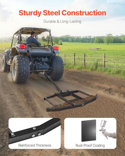 VEVOR Drag Harrow, 66" Width Tow Behind Drag Harrow, Q235 Steel Driveway Grader with Adjustable Bars & Pin Hitch, Support up to 50 lbs, Tractor Driveway Harrow for ATVs, UTVs, Garden Lawn Tractors - size: 66 in