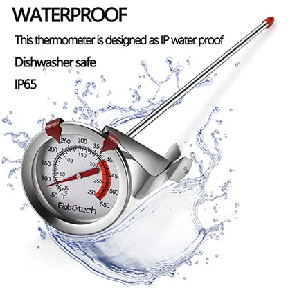 Water Proof 2" Dial Deep Fry Thermometer, Stainless Steel Cooking Thermometers for Meat Candy Grill Turkey, BBQ 12" Long Stem
