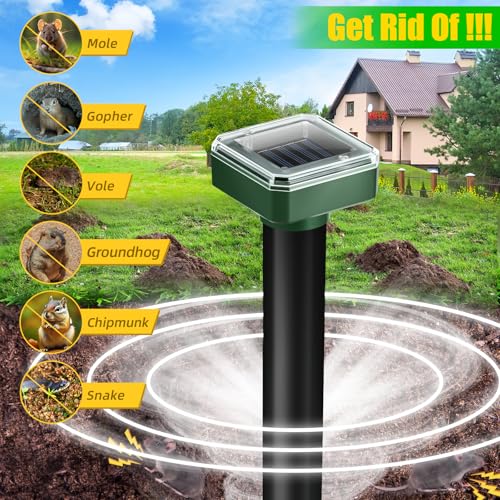 8 Pack Solar Mole Repellent Ultrasonic Gopher Repellent Outdoor Vole Chaser Sonic Mole Deterrent Stake Spikes Waterproof, Keep Moles, Gophers, Voles, Snakes, Groundhogs, Chipmunks Out of Yard Lawn