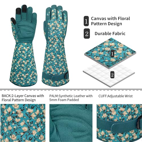 Thornproof Rose&Cactus Gardening Gloves,Gauntlet Garden Glove,Gifts - color: Lake-blue Flower, size: Large