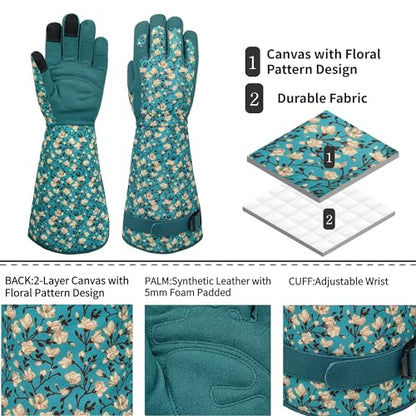 Thornproof Rose&Cactus Gardening Gloves,Gauntlet Garden Glove,Gifts - color: Lake-blue Flower, size: Large