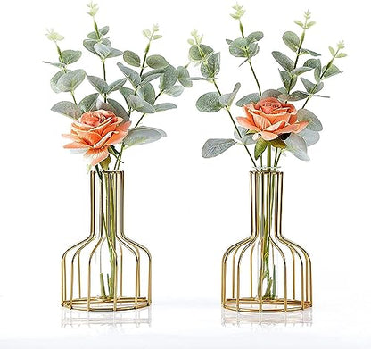 2 Pack IvyMei Luxurious Nordic Gold Table Vase Metal Frame Glass Tube - color: Gold 8