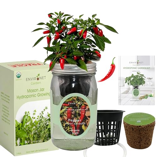 Hydroponic Pepper Growing Kit, Self-Watering Mason Jar Vegetable Starter Kit Indoor, Grow Peppers from Organic Seeds (Sweet Nardello Pepper) - color: Pepper - Sweet Nardello