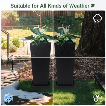 26" Metal Tall Outdoor Planters Set of 2, Durable & Wealtherproof - size: 26" H