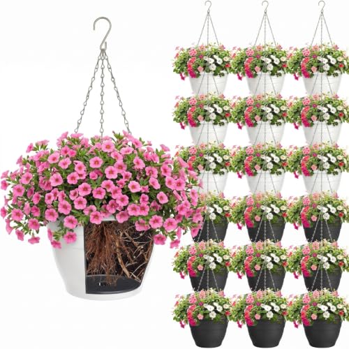 20 Pcs 10 Inch Plastic Hanging Planter Bulk Self Watering Hanging Baskets for Plants with Holes and Chain Plant Pot Outdoor Indoor Planter for Garden, Balcony, Porch, Patio Decor