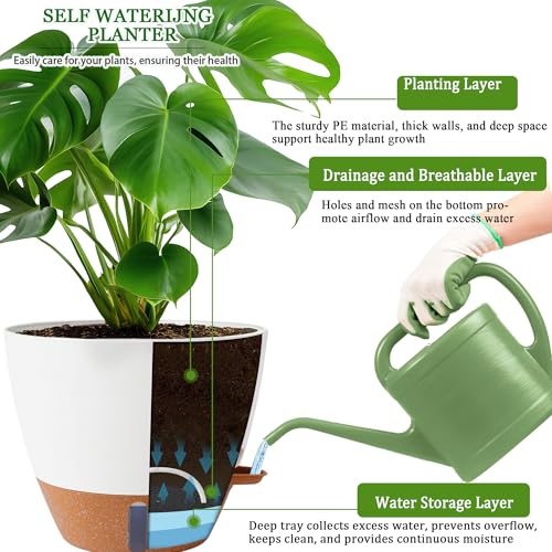 2 Pack 10 inch Plant Pots, Plastic Self Watering Planters - color: White, size: 10 inch