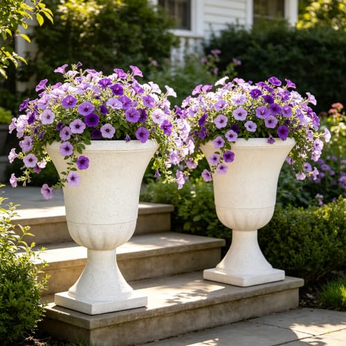 Autodaya 22" Large Urn Outdoor Planters Set of 2, White Terrazzo Plant Pots - color: 22"-urn Planter White