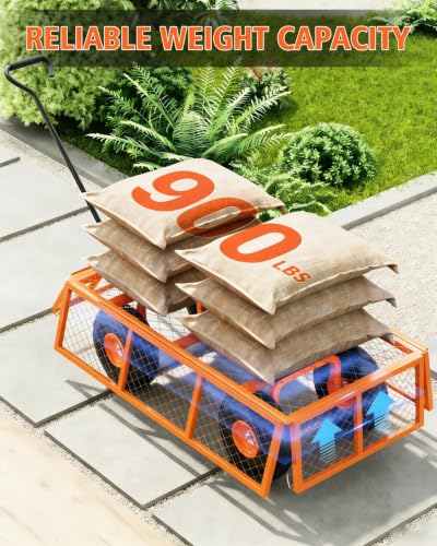 900 LBS Heavy Duty Steel Garden Cart, 3-in-1 Yard Wagon, 10" Air Tires - color: Orange, size: 900LBS