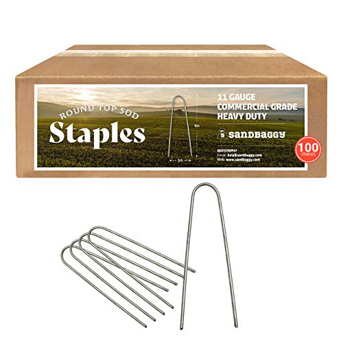Sandbaggy Round Top 6-Inch Landscape Staples ~ SOD Garden Stakes Square Pin for Ground Cover Fabric & Drip Irrigation Tubing (100 Staples)