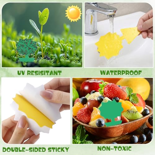 60 Pack Fruit Fly Traps Fungus Gnat Sticky Traps Yellow Black Green Plant Fly Stickers Double Side with Shovel for Indoor Outdoor Kitchen Garden Houseplant Flying Bug Insect (Flower) - style: Flower