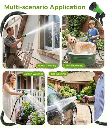 75ft Garden Hose，Non-Expandable Water Hose with 8 Function Spray Nozzle, Burst-Resistant，Kink-Free，Lightweight，Durable & Flexible 3/4" Garden Hose for Gardening, Yard，Lawn, Car Washing - size: 75ft-1