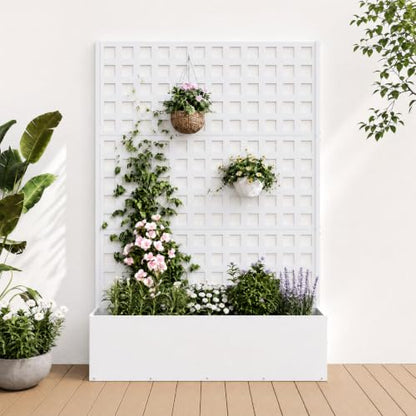 Garvee Metal Planter Box with Trellis 71"x47"x16", 15.7" Deep Planting Bed - color: Grid - White, size: no Wheel