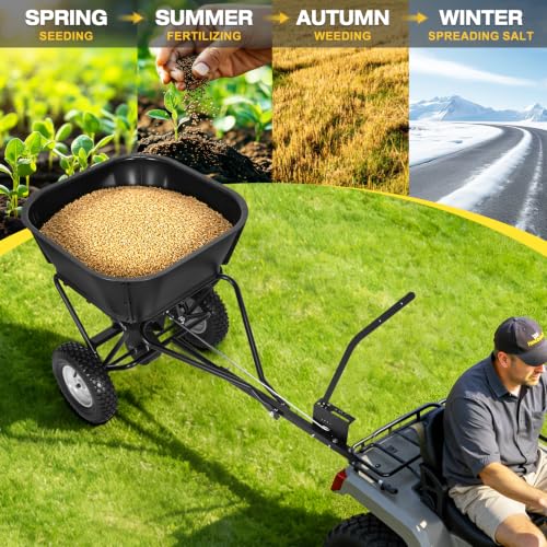 AugFir Tow Behind Broadcast Spreader, 12 FT Spread Width Pull Behind Spreader, Lawn Fertilizer Spreader Seeder for Grass Seed, Salt, Ice Melt