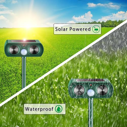 2 Packs Deer Repellent Devices 2026 Solar Power Animal Repeller with Motion Sensor & Ultrasonic Sound, Outdoor Animal Deterrent Devices for Garden Yard Patio to Repel Deer Cat Rabbit Raccoon Dog