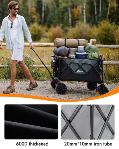 PORTAL Folding Wagon Black, All-Terrain, Beach Camping Garden Grocery - color: Black, size: 200L with Brake
