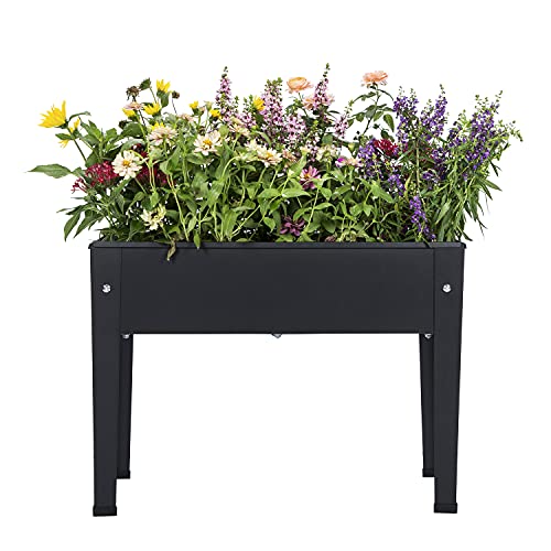 Piksedo Raised Garden Bed, Elevated Planter Metal Plant Box with Legs Standing Garden Stand Drainage Holes Frosted Black - size: 23.62" L x 10.63" W x 17.71" H