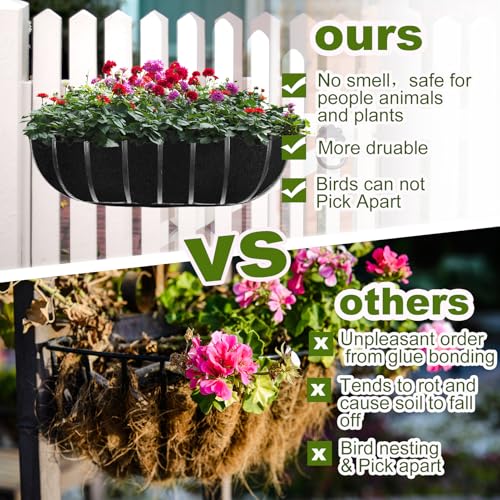 2PCS 30Inch Upgraded Planter Basket Liners Fabric Window Box Liners Felt Trough Planter Black Flower Basket Liner Non-Woven Hanging Plant Liner for Planters Garden Fence - Avoid Bird Nesting - size: 2PCS 30 Inch