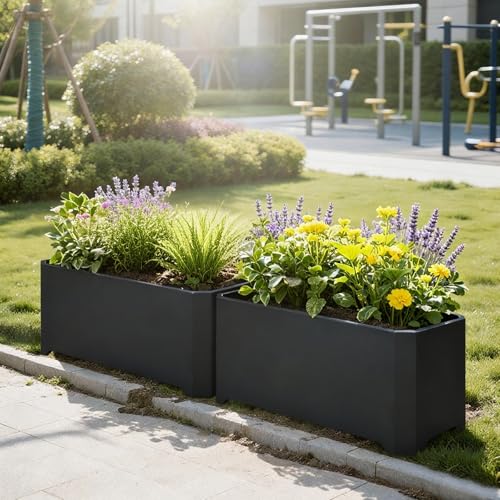 Metal Rectangular Planter Box 36"L x 15"W x 15"H Steel Black Planter Box - color: Black, size: 36"Lx15"Wx15"H