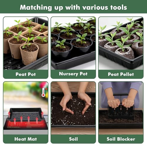 Sckee Upgraded 10 Pack Plant Growing Trays Seed Starting Tray Microgreens Growing Trays Seedling Plant Germination Starter Tray Transplant Fodder Flats, No Holes, No Leakage, Reusable (1017) - size: 1017