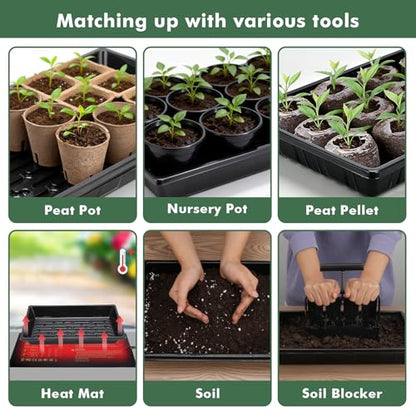 Sckee Upgraded 10 Pack Plant Growing Trays Seed Starting Tray Microgreens Growing Trays Seedling Plant Germination Starter Tray Transplant Fodder Flats, No Holes, No Leakage, Reusable (1017) - size: 1017