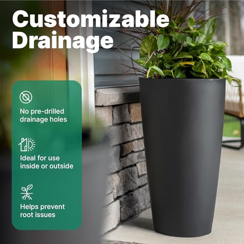 Step2 Tremont Tall Round Tapered Planter 2-Pack, 28 in Resin Planters, Self-Watering, Onyx Black - color: Onyx Black, size: 2-Pack