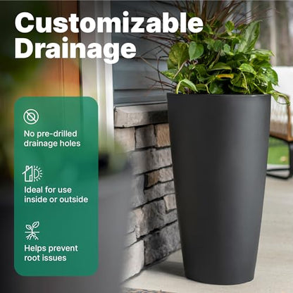 Step2 Tremont Tall Round Tapered Planter 2-Pack, 28 in Resin Planters, Self-Watering, Onyx Black - color: Onyx Black, size: 2-Pack