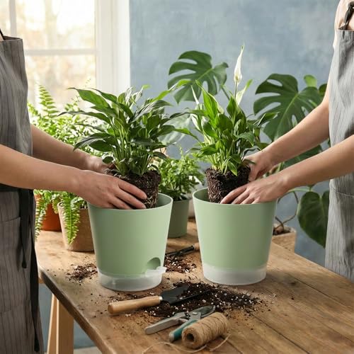 GARDIFE 2026 Upgraded Self Watering Plant Pots with Drainage Hole, 7/6.5/6/5.5/5/4 Inch Flower Planting Containers for House Plants, African Violet, Flowers, Cactus (Green, 7+6.5+6+5.5+5+4 inch) - color: 7-green-upgraded, size: 7+6.5+6+5.5+5+4 inch