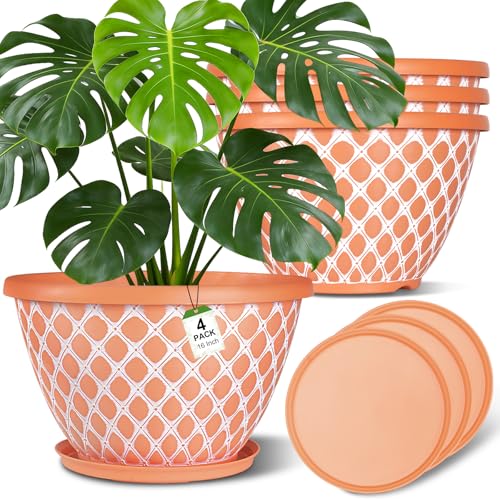 Nooulap 16 Inch Plant Pots, 4 Pack Large Flower Pots - color: Orange, size: 16 inch