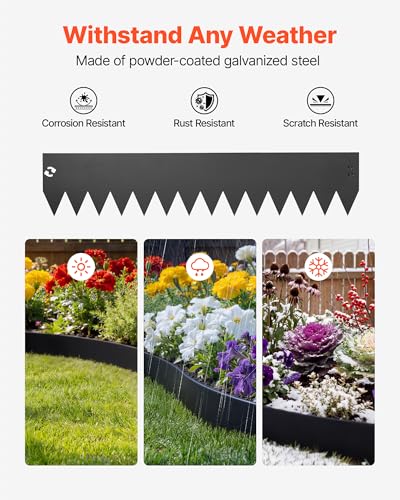 VEVOR Galvanized Steel Landscape Edging, 6-Pack 40 x 8 Inch Metal Edging for Landscaping with 6 Mounting Clips, Bendable Metal Garden Edge Border for Flower Bed, Yard Pathway, Black - size: 40" L x 8" H,6 Pack, style: Modern