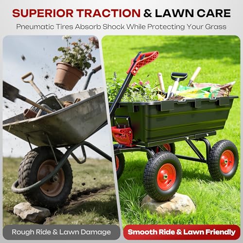 Autodaya 1400lbs Garden Dump Cart, Heavy Duty Wheelbarrow Wagon with Hitch - color: 1400lb|jet Black+red