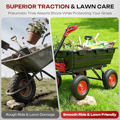 Autodaya 1400lbs Garden Dump Cart, Heavy Duty Wheelbarrow Wagon with Hitch - color: 1400lb|jet Black+red