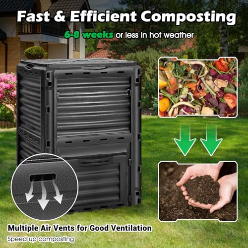 Happygrill Outdoor Compost Bin, Composting Box w/Top Flip Latch-on Lid,80 Gallons Composter for Kitchen Waste & Garden Scraps, Compost Barrel for Fast Creation of Fertile Soil (Black) - color: Black