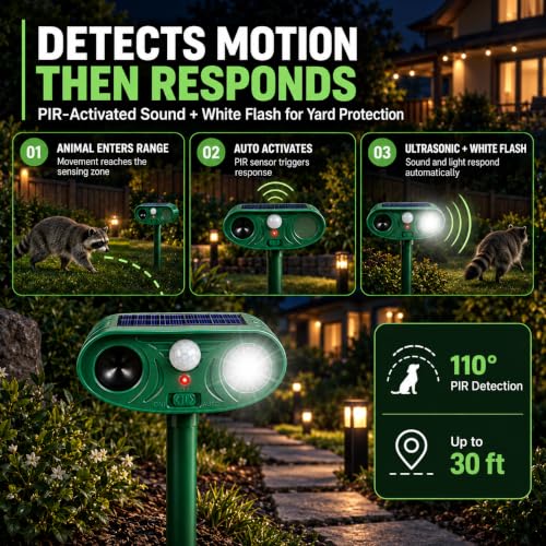 Sonic Fortress Pro Deer Repellent Devices, IP65 Racoon Repellent Outdoor Squirrel Fortress Pro Animal Repeller Cat Deterrent with Motion Sensor& Light to Scare Bear Rabbit Skunk for Garden Yard(4)
