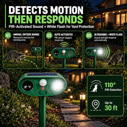 Sonic Fortress Pro Deer Repellent Devices, IP65 Racoon Repellent Outdoor Squirrel Fortress Pro Animal Repeller Cat Deterrent with Motion Sensor& Light to Scare Bear Rabbit Skunk for Garden Yard(4)