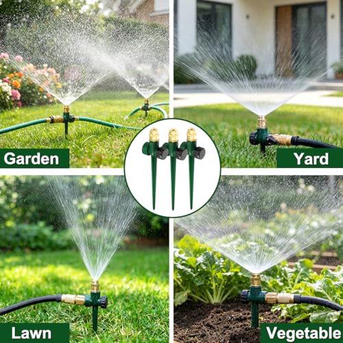 FANHAO 3-Pack Heavy-Duty Metal Lawn Sprinkler for Yard, 360° Adjustable Garden Water Sprinkler with Spike Base, Large Area Irrigation System for Lawn, Grass, Patio & Backyard